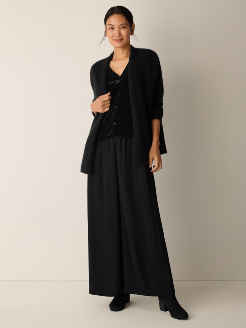Eileen Fisher 100% Silk Black Wide-Leg Pants Medium - Picture 1 of 5